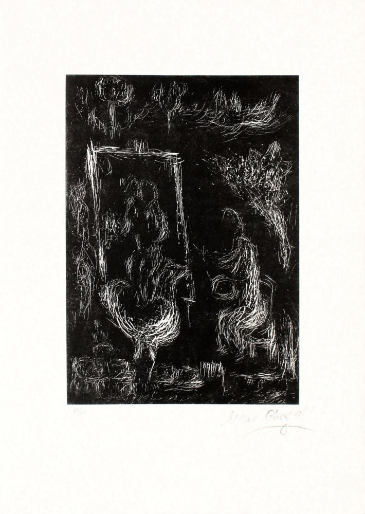Линогравюра Chagall - La Nuit Il Vole un Ange Dans le Ciel