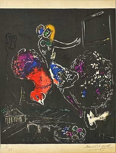 Литография Chagall - La nuit à Paris