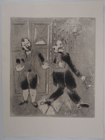 Гравюра Chagall - La négociation (Le Suisse ne laisse pas entrer Tchitchikov)