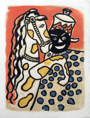 Литография Leger - LA PARADE EQUESTRE II - Le cheval et le clown (CIRQUE. 1950)