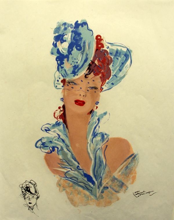 Литография Domergue - La  Parisienne Femme au Chapeau Bleu