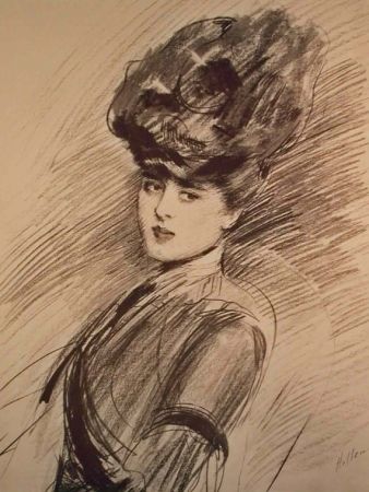 Литография Helleu - LA PARISIENNE WOMAN IN HAT