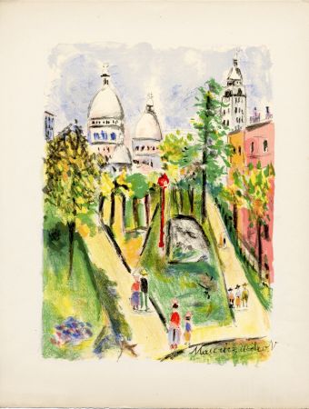 Литография Utrillo - LA PLACE SAINT-PIERRE (le Sacré-Cœur). Épreuve pour Maurice Utrillo (1955)