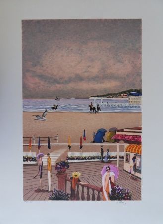 Литография Dilley - La plage de Deauville