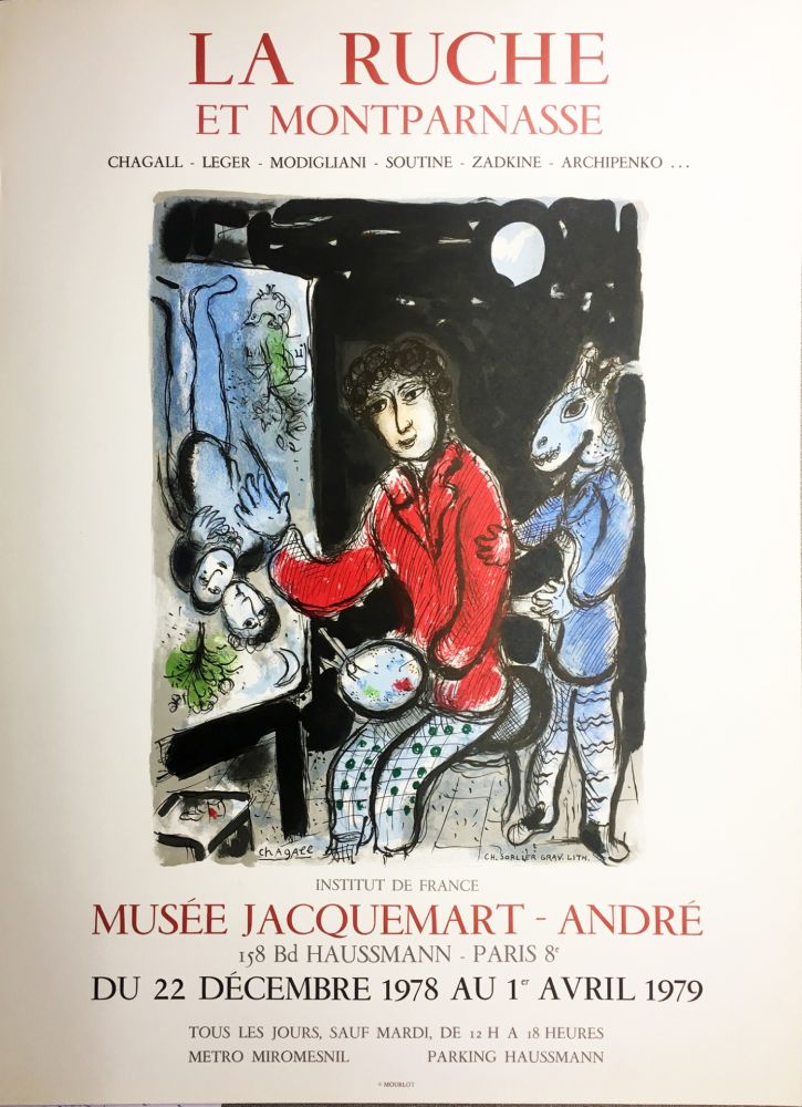 Литография Chagall - LA RUCHE ET MONTPARNASSE. Affiche en lithographie  par C. Sorlier (1978).