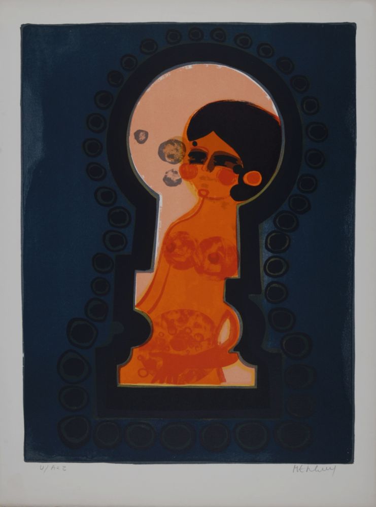 Литография Menguy - La serrure, Les Angéliques, 1975