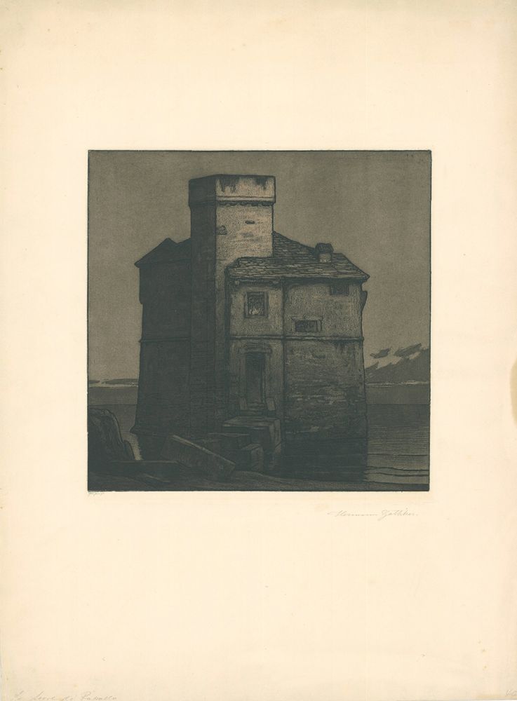 Офорт И Аквитанта Gattiker - La Torre di Rapallo (Torre Pagana)