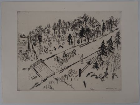 Гравюра Chagall - La traversée du village (En chemin)