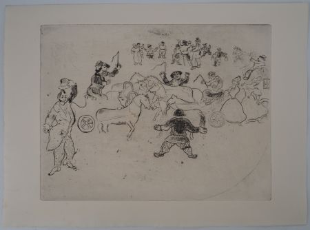 Гравюра Chagall - L'accident de la circulation (Collusion en chemin)
