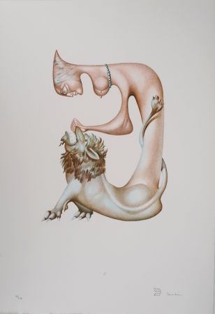 Литография Pérahim - L'Alphabet Hébreu : Femme et Lion