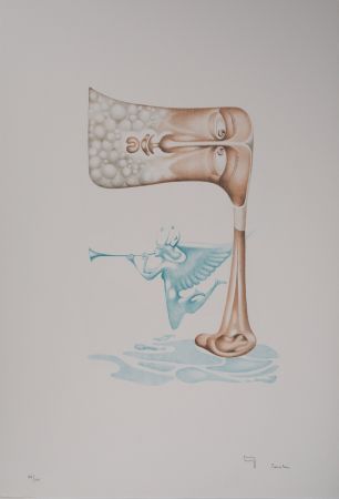Литография Pérahim - L'Alphabet Hébreu : Homme et trompette céleste
