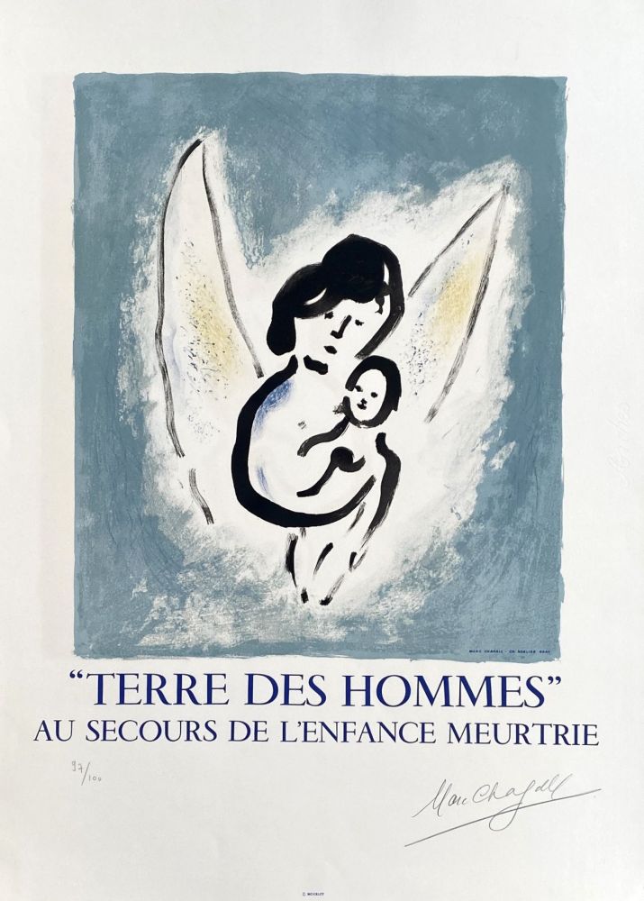 Литография Chagall - L'ange et l'enfant - Terre des Hommes