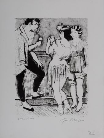 Литография Brayer - Le bar des artistes #VIII, 1949 - Hand-signed