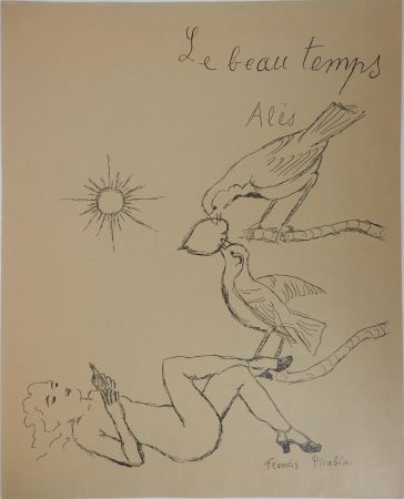 Литография Picabia - Le beau temps : Femme aux oiseaux
