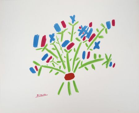 Литография Picasso - Le bouquet Bleu, Blanc, Rouge