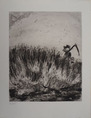 Гравюра Chagall - Le champ (L'Alouette et ses petits, avec le maître d'un champ)