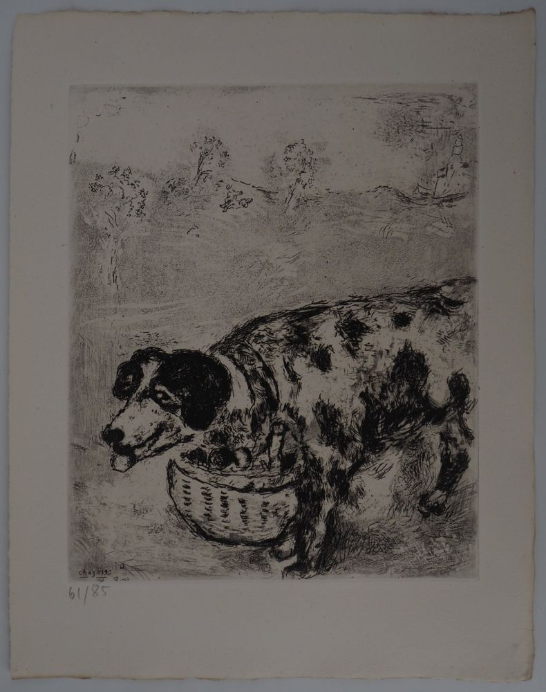 Гравюра Chagall - Le chien au panier (Le chien qui porte à son cou le dîner de son maître)