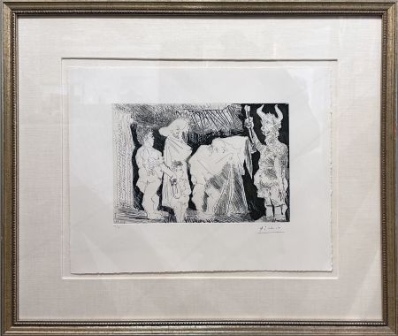 Офорт И Аквитанта Picasso - Le Cocu Posant pour une photographie devant des spectateurs (The cuckold posing for a photograph in front of spectators)