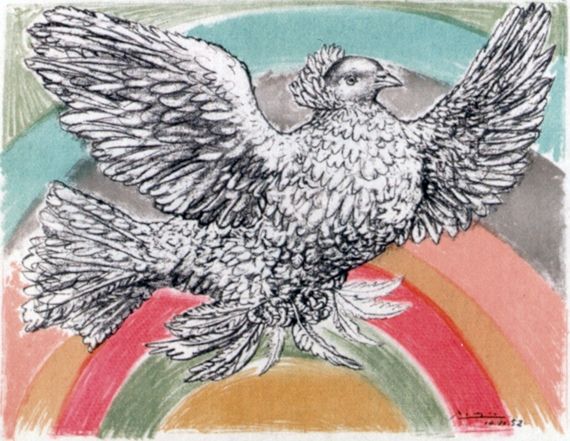 Литография Picasso - Le Colomb Volant  - The Flying Dove with a Rainbow
