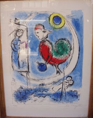 Литография Chagall - Le coq sur Paris 
