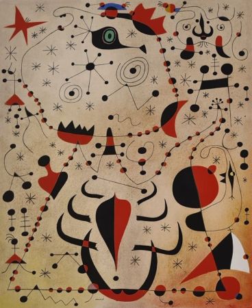 Трафарет Miró - Le crépuscule rose caresse le sexe des femmes et des oiseaux 