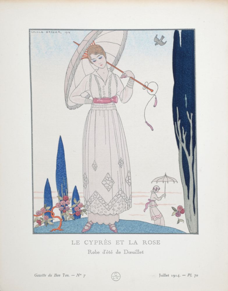 Трафарет Barbier - Le Cyprès et la Rose, Robe d'été de Doeuillet, 1914