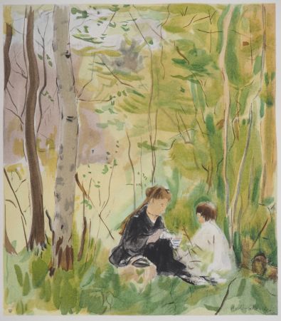 Литография Morisot - Le goûter en forêt