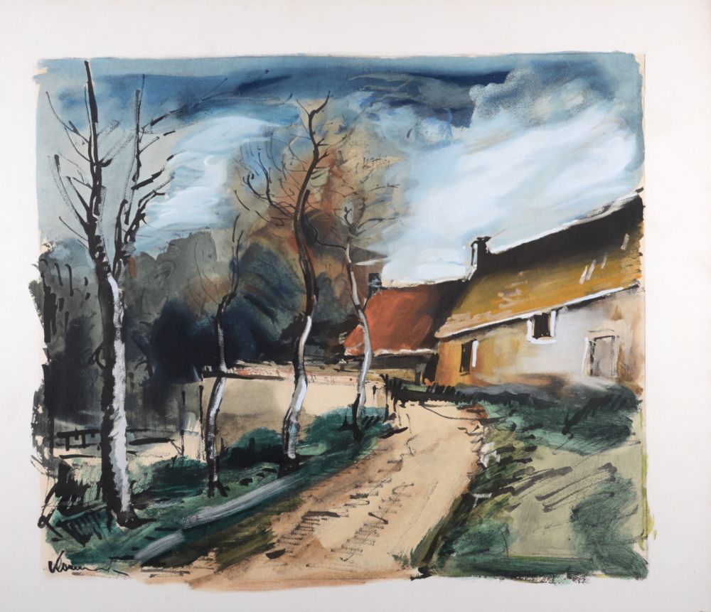 Литография Vlaminck - Le hameau près de Verneuil, vers 1950