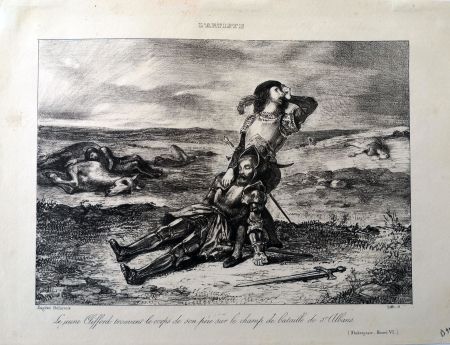 Литография Delacroix - Le jeune Clifford trouvant le corps de son père sur le champ de bataille de St.Albans
