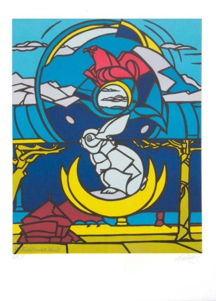 Литография Adami - Le lapin, l'aigle et la lune