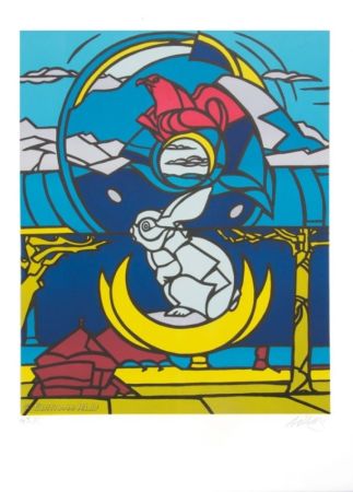 Литография Adami - Le lapin, l'aigle et la lune