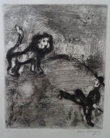 Офорт Chagall - Le Lion et les Chasseurs