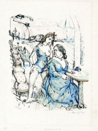 Литография Foujita - Le mesangre (deux femmes)