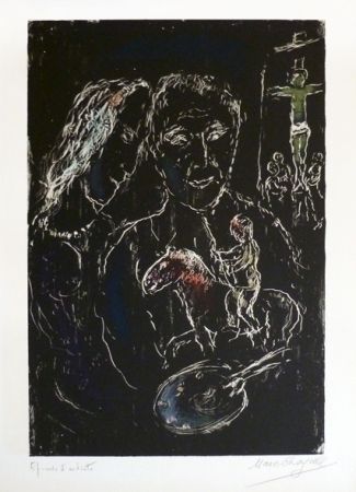Литография Chagall - Le peintre sur fond noir