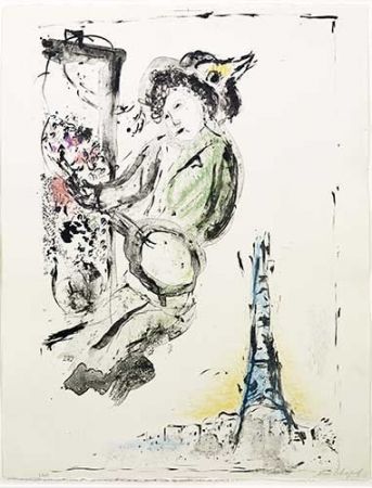 Литография Chagall - Le peintre sur Paris