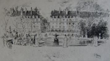 Гравюра Leheutre - Le petit bassin des Tuileries