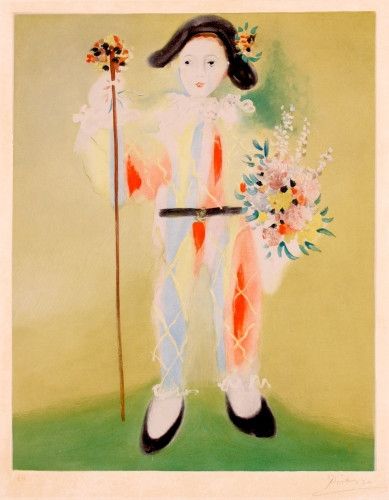 Литография Picasso - Le petit pierrot aux fleurs 