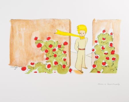 Литография Saint-Exupéry - Le Petit Prince dans le jardin des roses