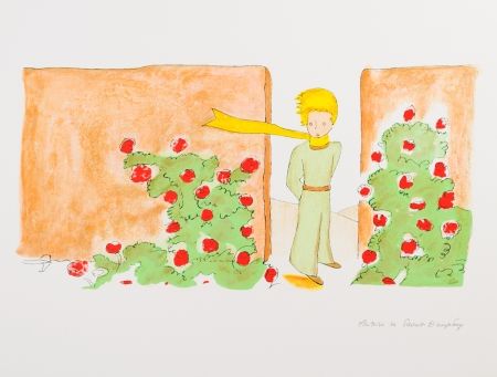 Литография Saint-Exupéry - Le Petit Prince dans le jardin des roses