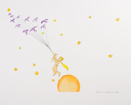 Литография Saint-Exupéry - Le Petit Prince en route vers une autre planète