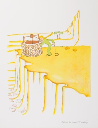 Литография Saint-Exupéry - Le Petit Prince et le puit dans le désert