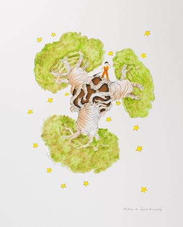 Литография Saint-Exupéry - Le Petit Prince et les baobabs