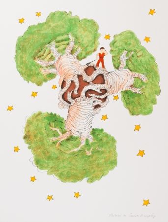 Литография Saint-Exupéry - Le Petit Prince et les baobabs