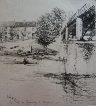Гравюра Leheutre - Le Pont de Gournay, de profil