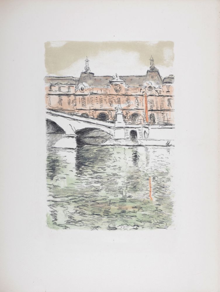 Литография Marquet - Le Pont du Carrousel et le Louvre