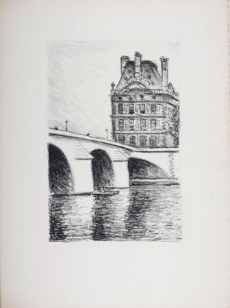 Литография Marquet - Le Pont Royal et le Louvre, 1950