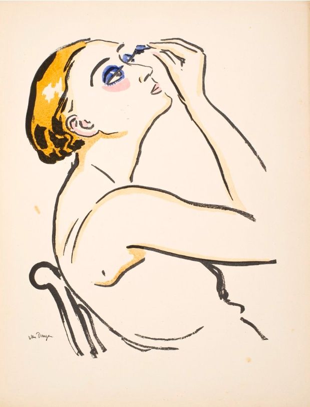Трафарет Van Dongen - Le Rimmel, femme se maquillant.  