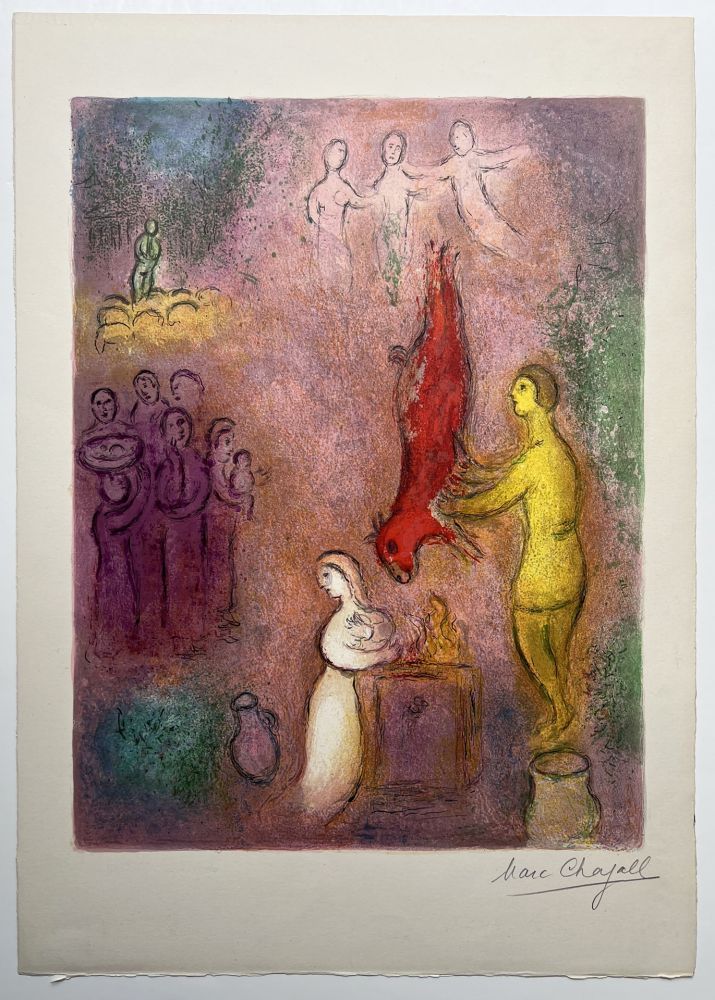 Литография Chagall - LE SACRIFICE AUX NYMPHES. Lithographie originale signée (Daphnis & Chloé, 1961)