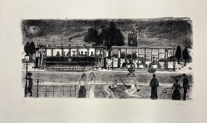 Литография Delvaux - Le tramway