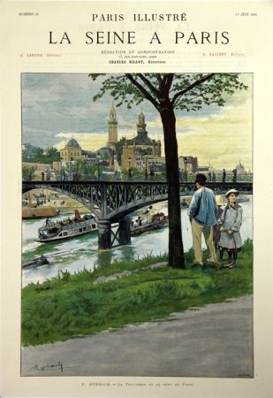 Литография Grasset - Le Trocadero et le Pont de Passy